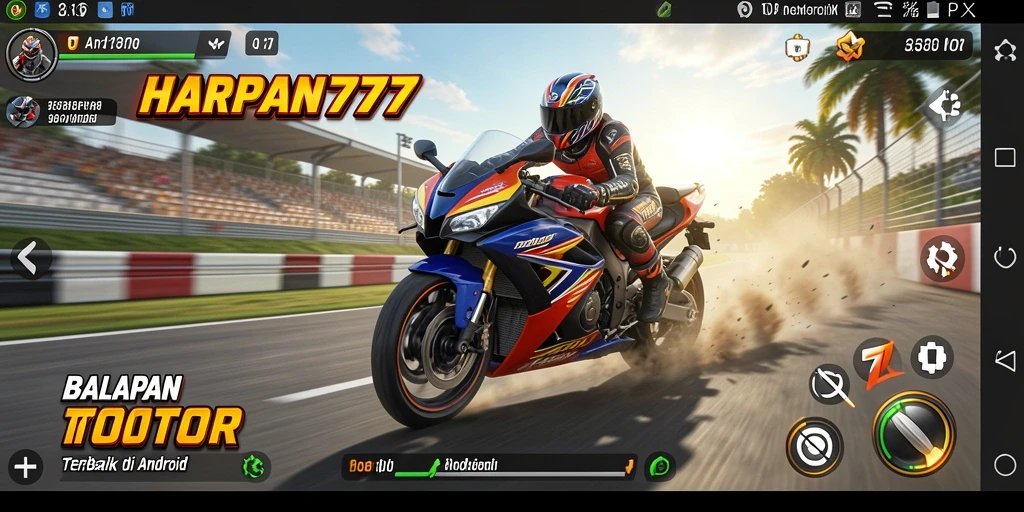 Screenshot gameplay HARAPAN777 menampilkan balapan motor yang seru dan menegangkan.