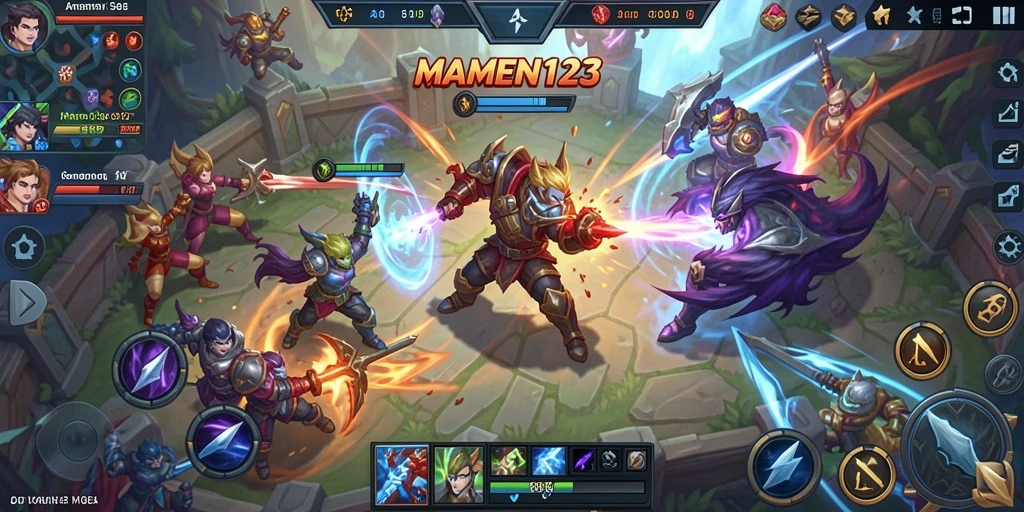 Screenshot MAMEN123 menampilkan aksi seru dalam pertempuran MOBA.